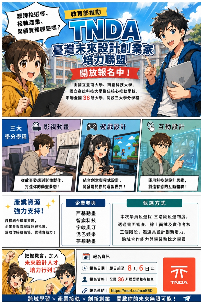 「TNDA臺灣未來設計創業家培力聯盟」宣傳海報